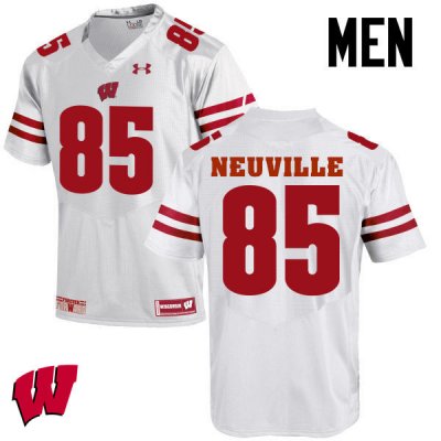Men's Wisconsin Badgers NCAA #85 Zander Neuville White Authentic Under Armour Stitched College Football Jersey VR31L62FE